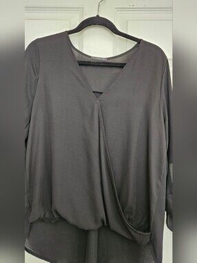 Black V-Neck Blouse With Ties